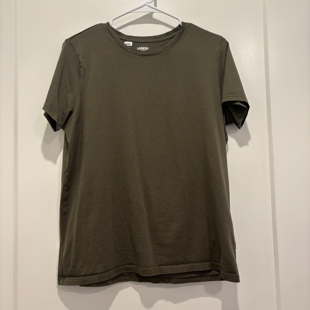 Lands End Mens Medium Olive Green Short Sleeve Crewneck T-Shirt Cotton Blend